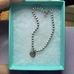 Tiffany & Co sterling silver & rose gold heart 4mm bead bracelet